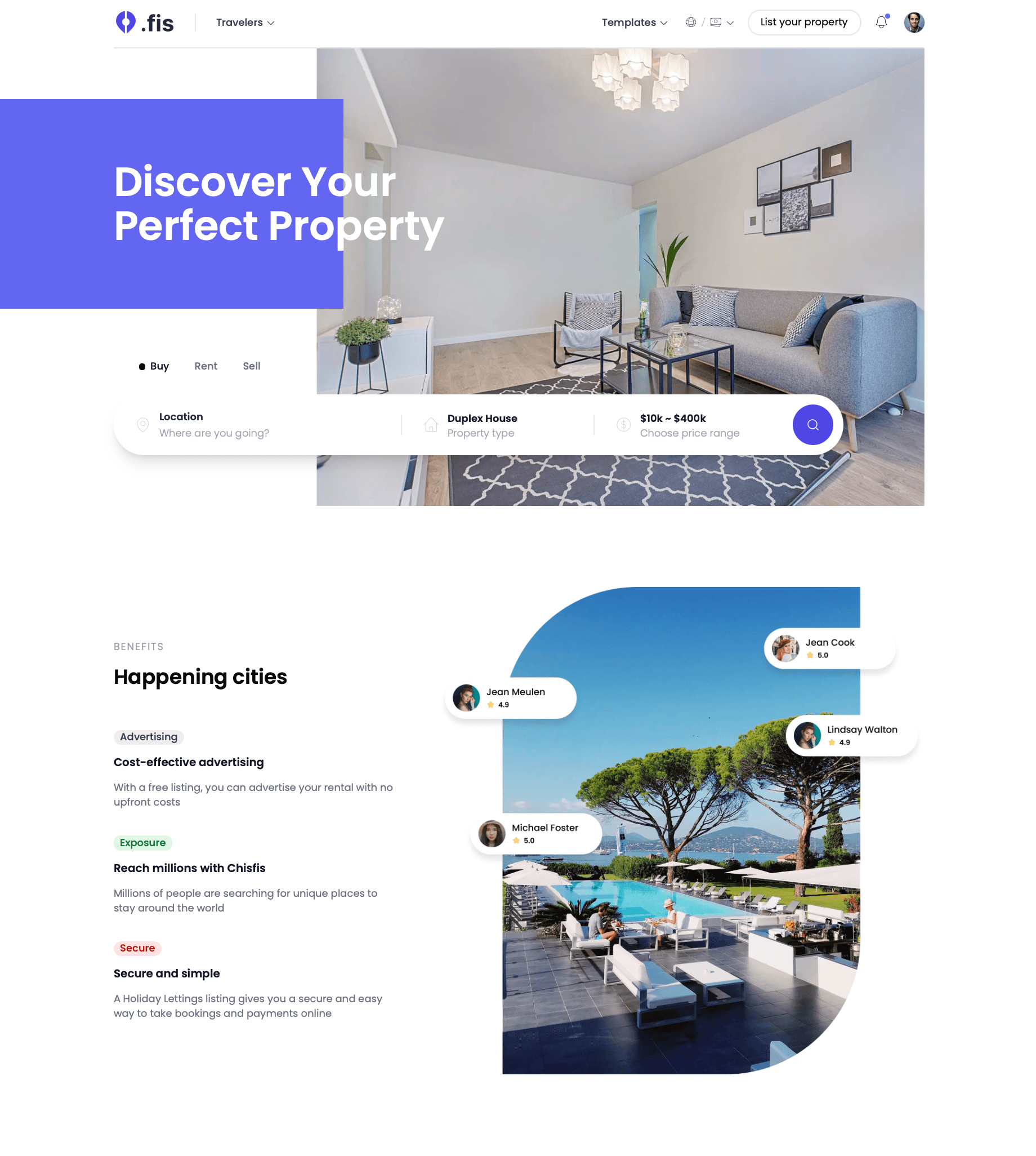 Real estate page of the Chisfis demo